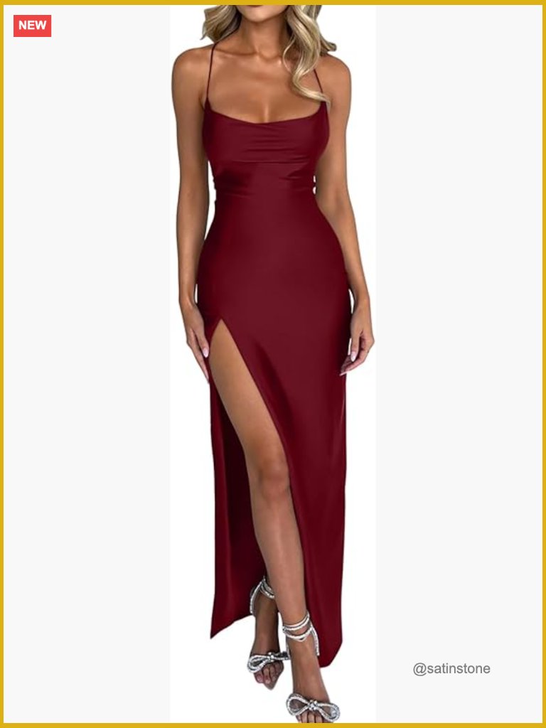 Spaghetti Strap Bodycon Cowl Neck Maxi Dress